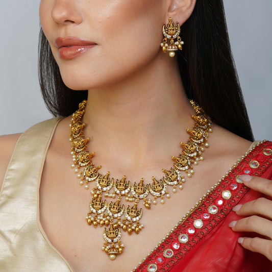 Ethereal Laxmi Radiance Divine Necklace Set | Premium Indian Jewellery | Saajo