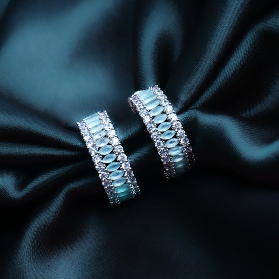 Cosmic Cubicle Sea Green & White CZ Earrings | Premium Indian Jewellery | Saajo