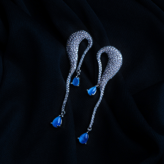 Aqua Wave Sky Columbia Blue CZ Earrings | Premium Indian Jewellery | Saajo