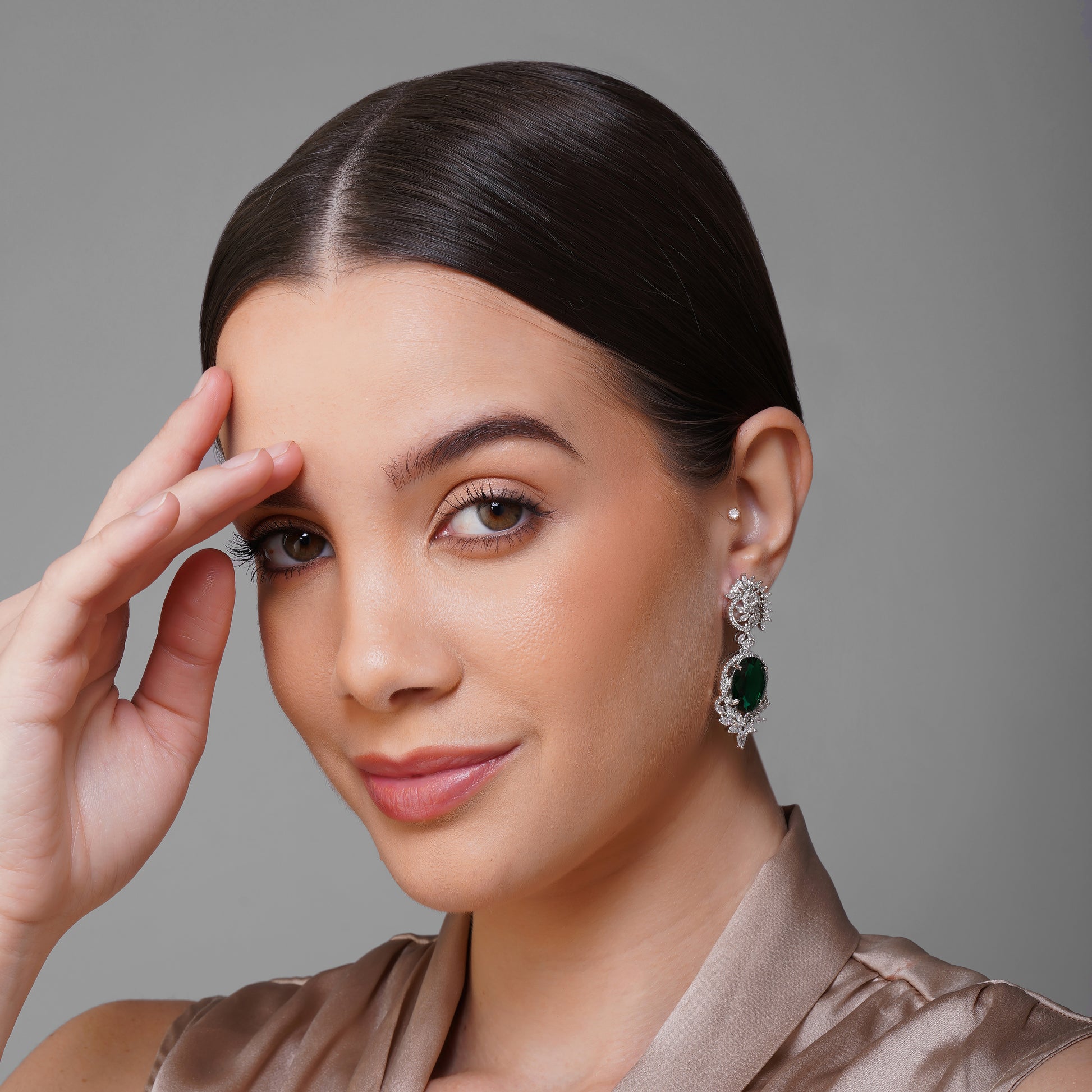 Jade Brilliance Green CZ Gemstone Earrings Styled Look | Indian Jewellery | Saajo