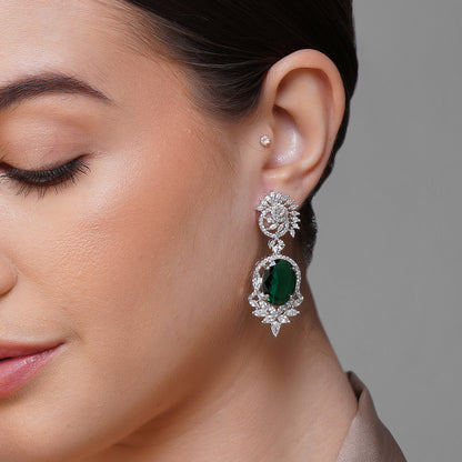 Jade Brilliance Green CZ Gemstone Earrings | Premium Indian Jewellery | Saajo
