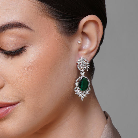 Jade Brilliance Green CZ Gemstone Earrings | Premium Indian Jewellery | Saajo