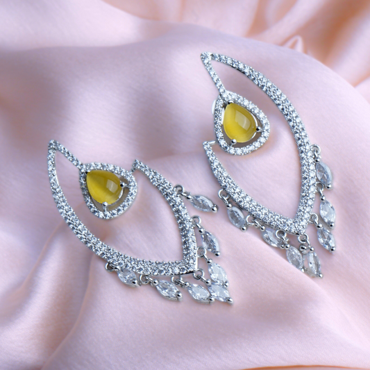 Mystical Hoots Sunshine Yellow CZ Dangler Earrings | Premium Indian Jewellery | Saajo