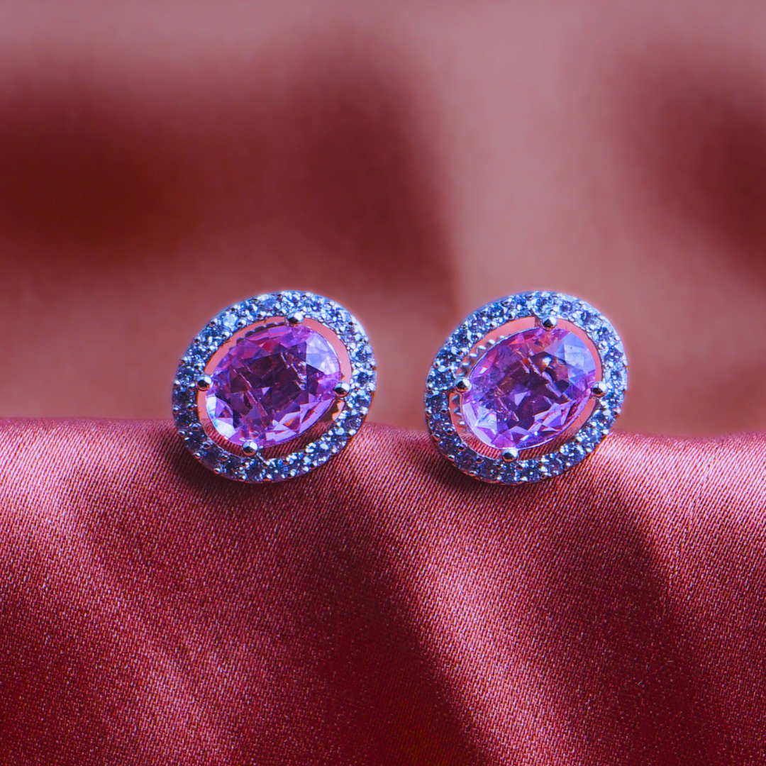 Casual Allure Pastel Pink CZ Stud Earrings | Premium Indian Jewellery | Saajo