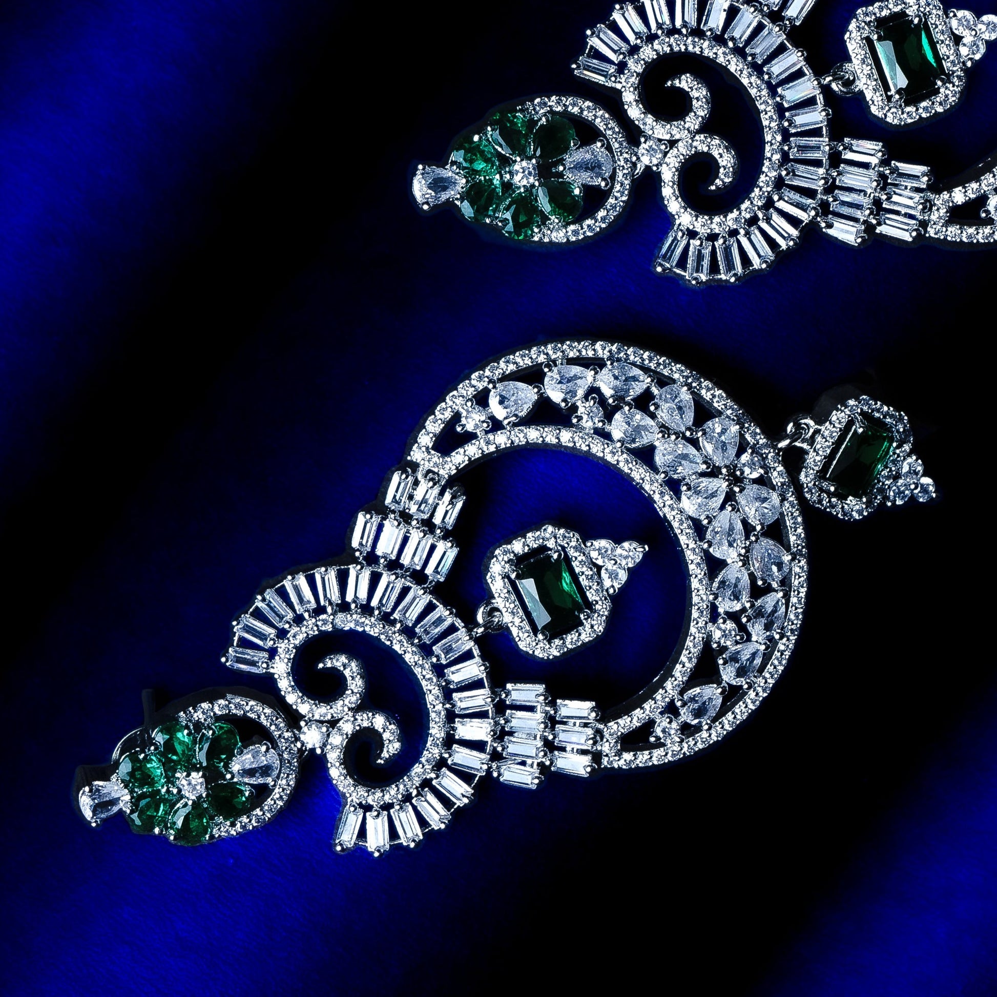 Divine Intuition Green & White CZ Ethnic Earrings Close Up | Indian Jewellery | Saajo