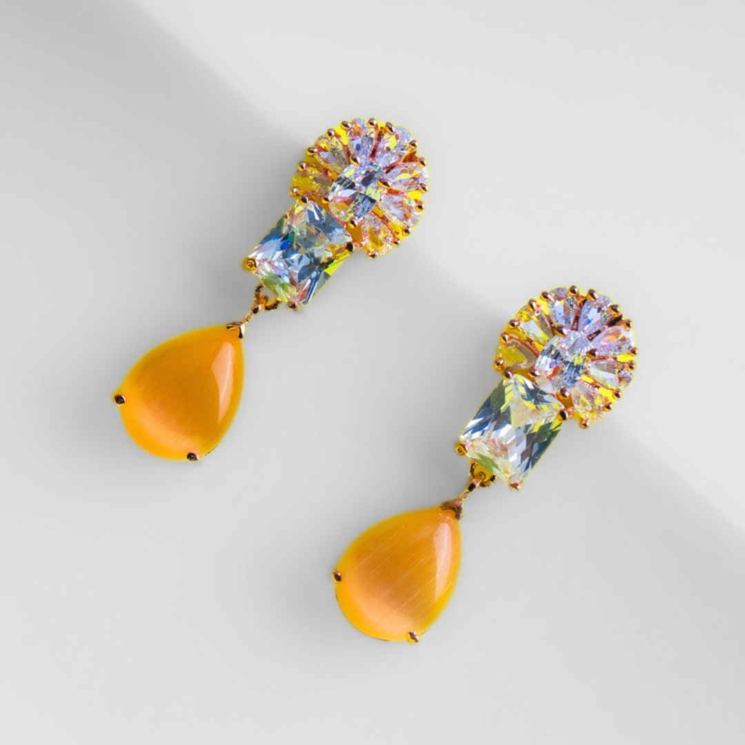 Divine Adoration Apricot Orange CZ Earrings | Premium Indian Jewellery | Saajo