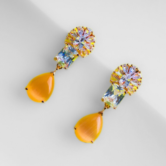 Divine Adoration Apricot Orange CZ Earrings | Premium Indian Jewellery | Saajo