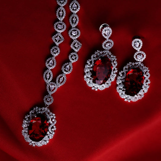 Everlasting Charm Blood Red American Diamond Necklace Set | Premium Indian Jewellery | Saajo