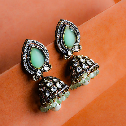 Gilded Gardenia Multicolour Kundan Jhumka Earrings | Premium Indian Jewellery | Saajo