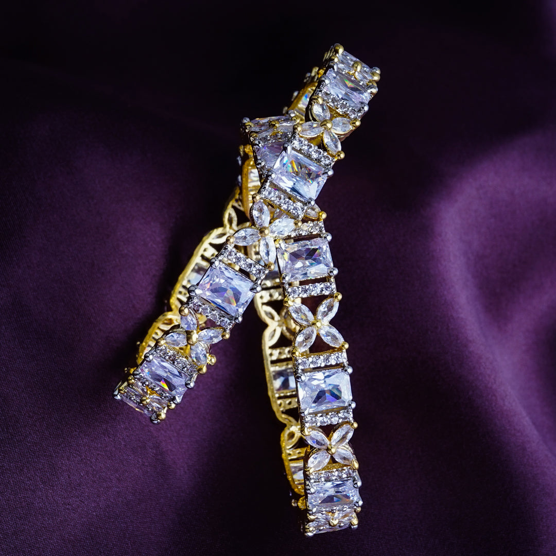 Twinkling Twilight Gold Plated American Diamond Bangles Set of 2