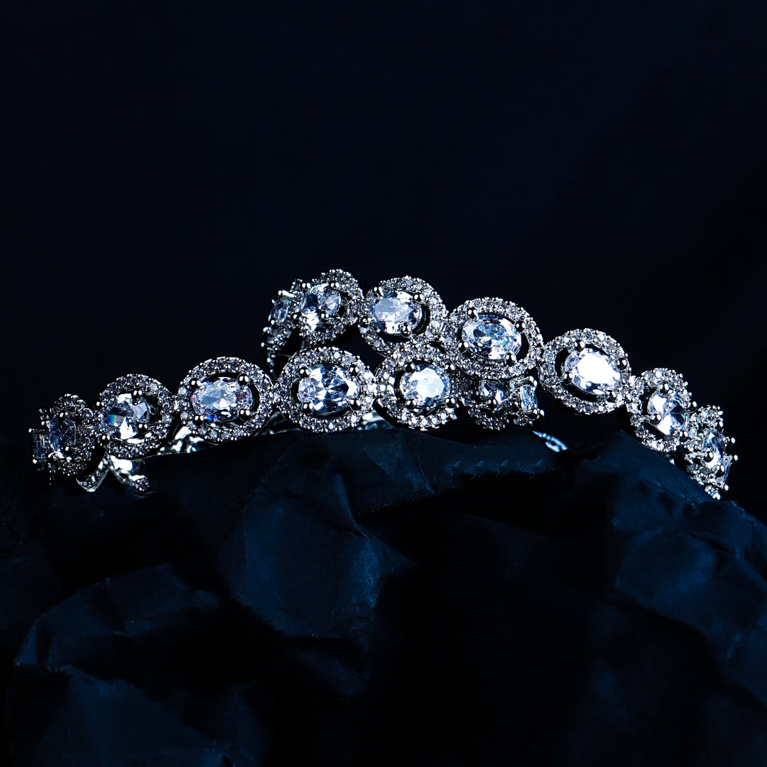 Stellar Sparkle Silver Plated American Diamond Bangles Set of 2