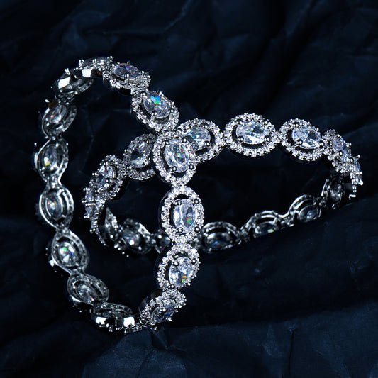 Stellar Sparkle Silver Plated American Diamond Bangles Set of 2