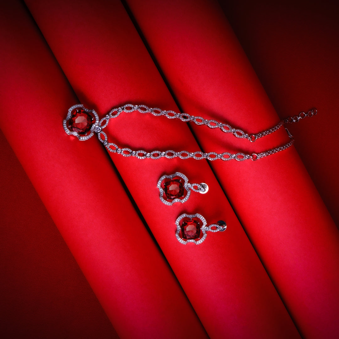 Serene Secrets Red American Diamond Necklace Set Styled Look | Indian Jewellery | Saajo