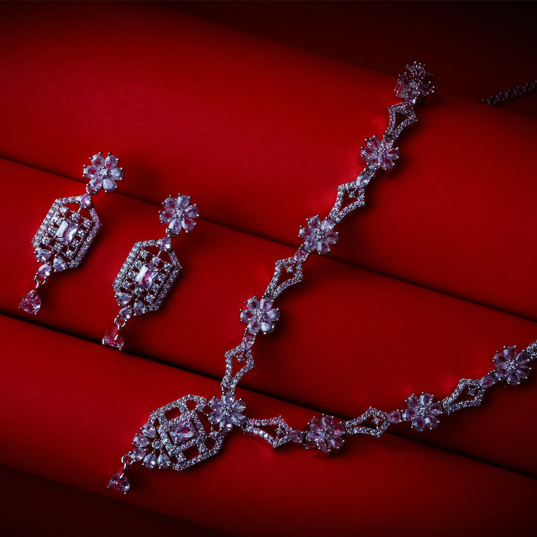 Sensual Stardust Embrace Necklace Set I  American Diamond Close Up | Indian Jewellery | Saajo