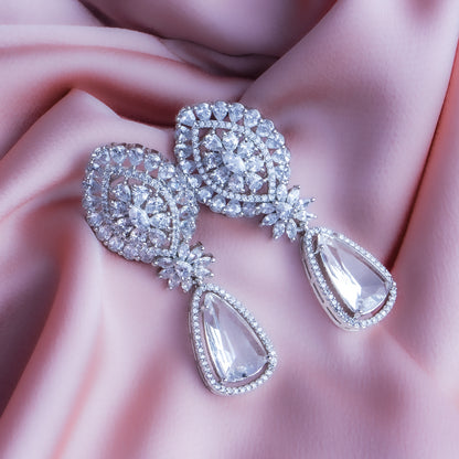 Celestial Centric Clear CZ Dangler Earrings Close Up | Indian Jewellery | Saajo