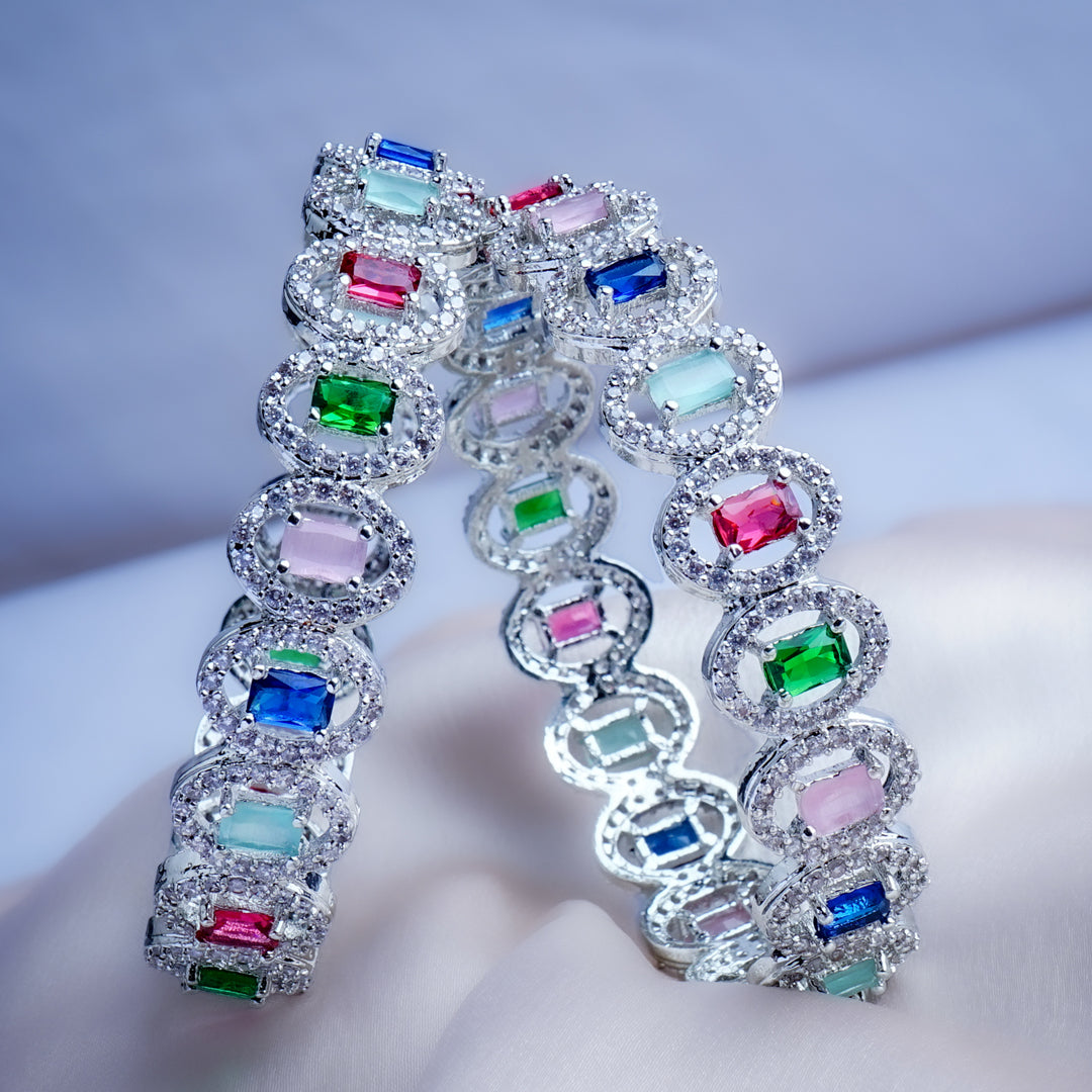Glittering Gala Multicolor American Diamond Bangles Set of 2