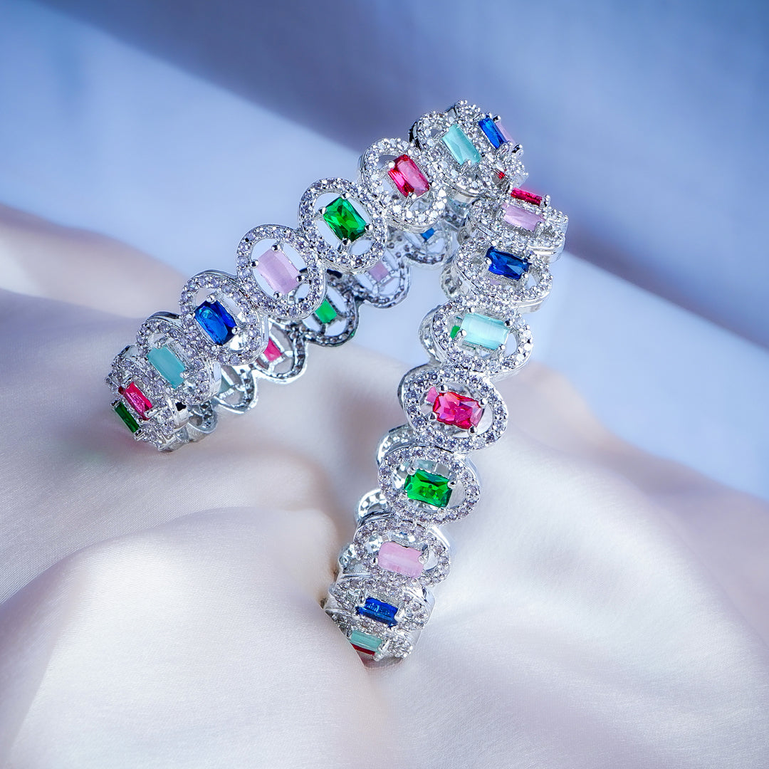 Glittering Gala Multicolor American Diamond Bangles Set of 2