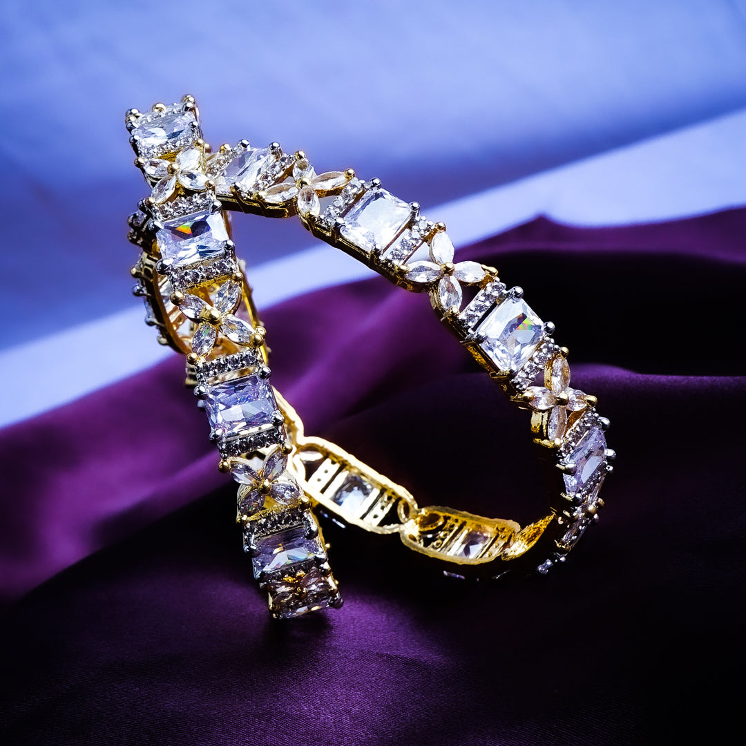 Twinkling Twilight Gold Plated American Diamond Bangles Set of 2