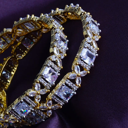 Twinkling Twilight Gold Plated American Diamond Bangles Set of 2