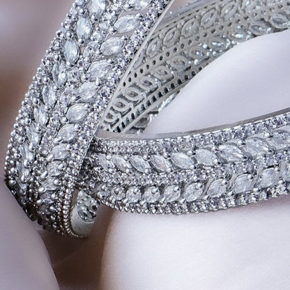 Luminous Raindrop Silver plated American Diamond Bangles Set of 2