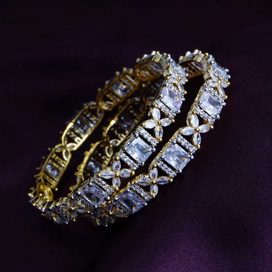 Twinkling Twilight Gold Plated American Diamond Bangles Set of 2