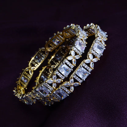 Twinkling Twilight Gold Plated American Diamond Bangles Set of 2