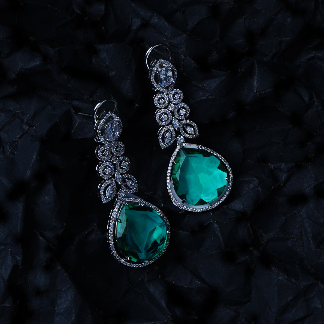 La Dolce Vita Jade Green CZ Dangler Earrings | Premium Indian Jewellery | Saajo