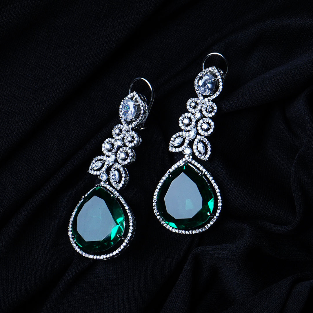 La Dolce Vita Jade Green CZ Dangler Earrings Styled Look | Indian Jewellery | Saajo