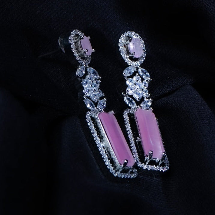 Chic Affair Blush Pink CZ Dangler Earrings Close Up | Indian Jewellery | Saajo