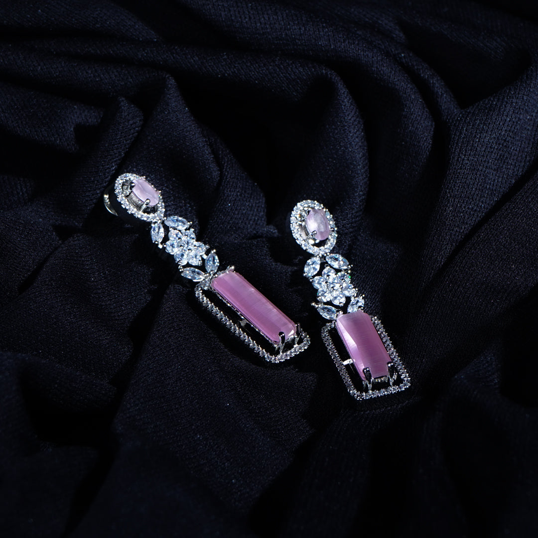 Chic Affair Blush Pink CZ Dangler Earrings Detail Shot | Traditional Jewellery | Saajo
