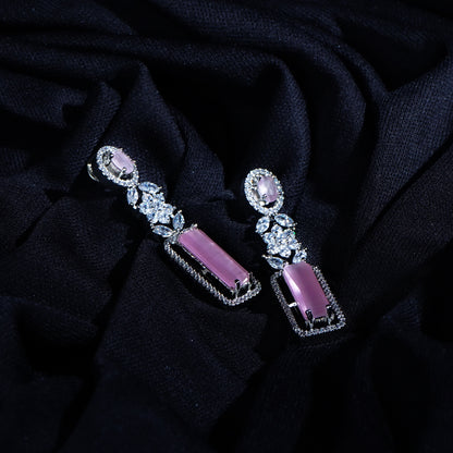 Chic Affair Blush Pink CZ Dangler Earrings Detail Shot | Traditional Jewellery | Saajo
