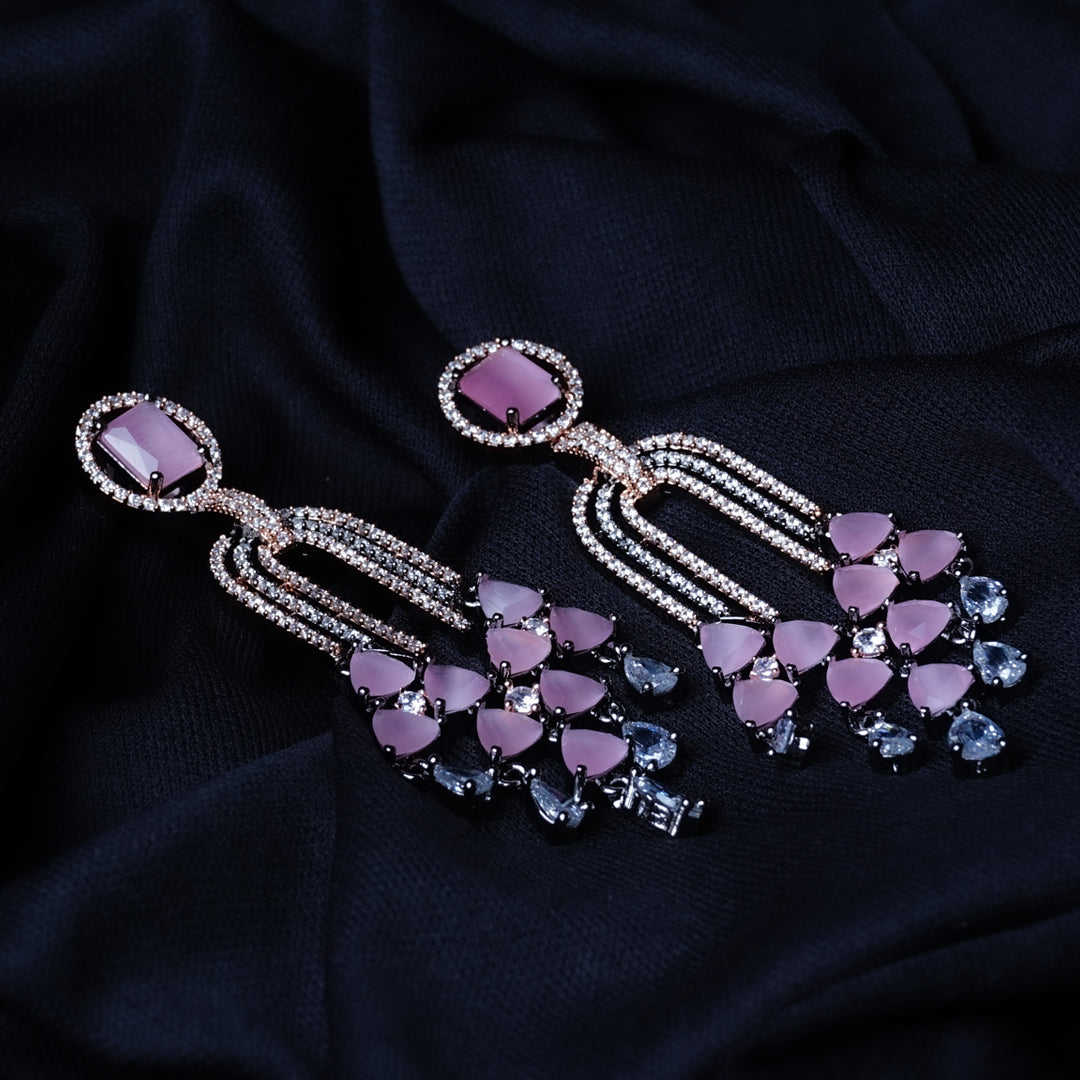 Electric Queen Rosa Pink CZ Dangler Earrings Close Up | Indian Jewellery | Saajo