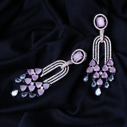 Electric Queen Rosa Pink CZ Dangler Earrings Styled Look | Indian Jewellery | Saajo