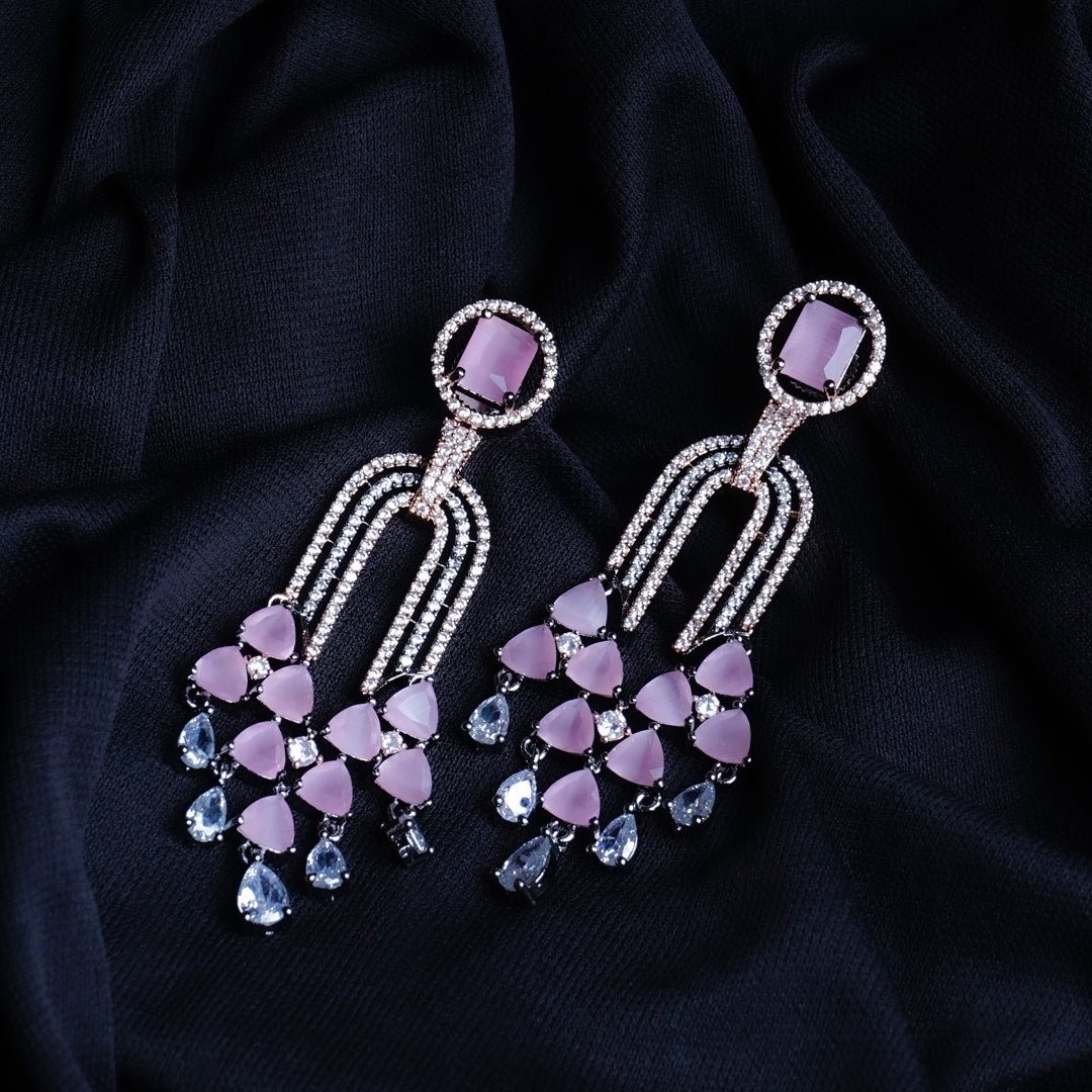 Electric Queen Rosa Pink CZ Dangler Earrings Detail Shot | Traditional Jewellery | Saajo