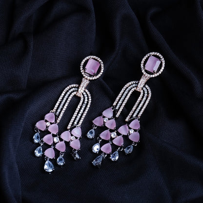 Electric Queen Rosa Pink CZ Dangler Earrings Detail Shot | Traditional Jewellery | Saajo