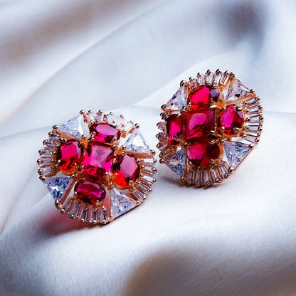 Awakening Aura Cerise Pink CZ Stud Earrings Styled Look | Indian Jewellery | Saajo