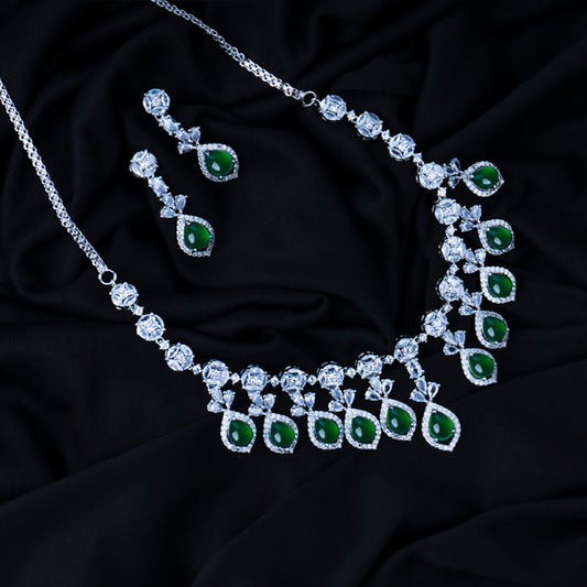 Love's Luminous Sparkling American Diamond Necklace Set | Premium Indian Jewellery | Saajo