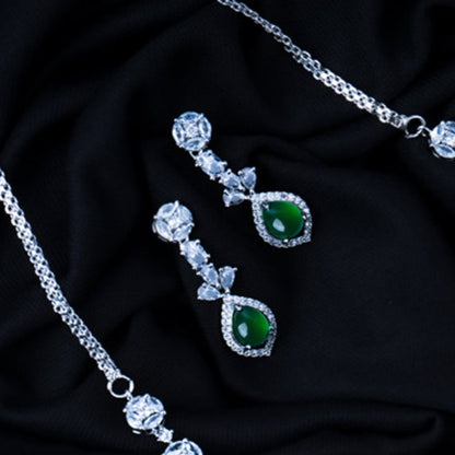 Love's Luminous Sparkling American Diamond Necklace Set Close Up | Indian Jewellery | Saajo