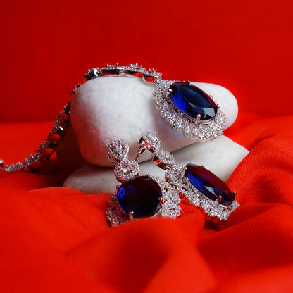 Everlasting Charm Blue American Diamond Necklace Set Close Up | Indian Jewellery | Saajo