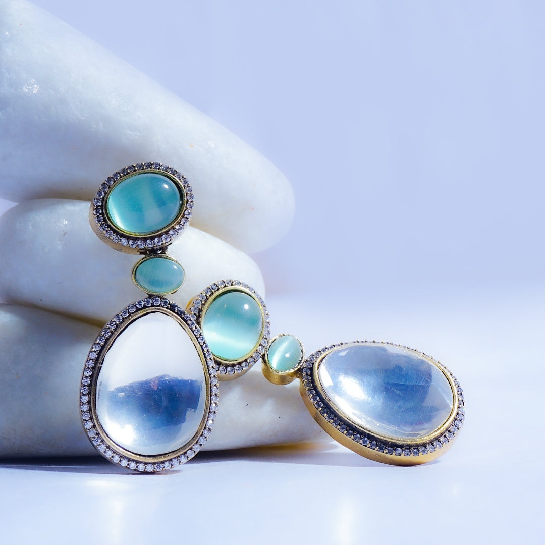 Moonlit Meadow Sage Green Kundan Dangler Earrings Styled Look | Indian Jewellery | Saajo