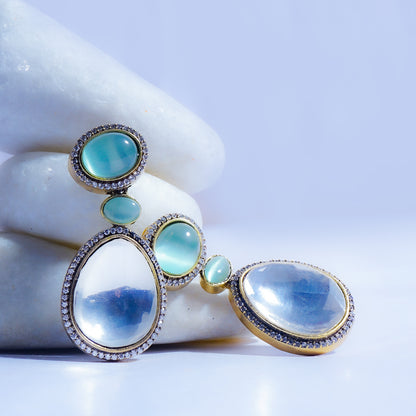 Moonlit Meadow Sage Green Kundan Dangler Earrings Styled Look | Indian Jewellery | Saajo