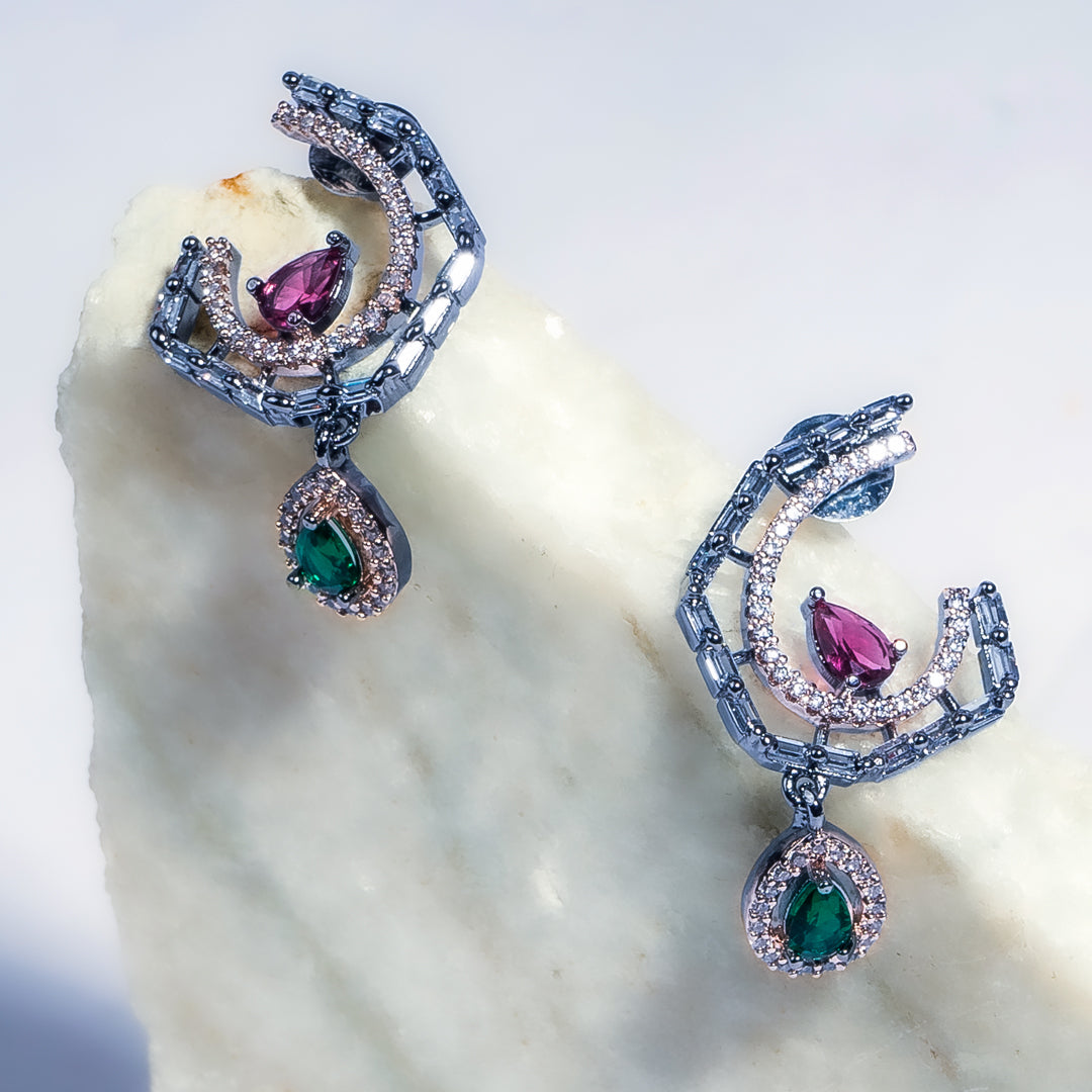Mesmerizing Chromatic Multicolour CZ Earrings Styled Look | Indian Jewellery | Saajo