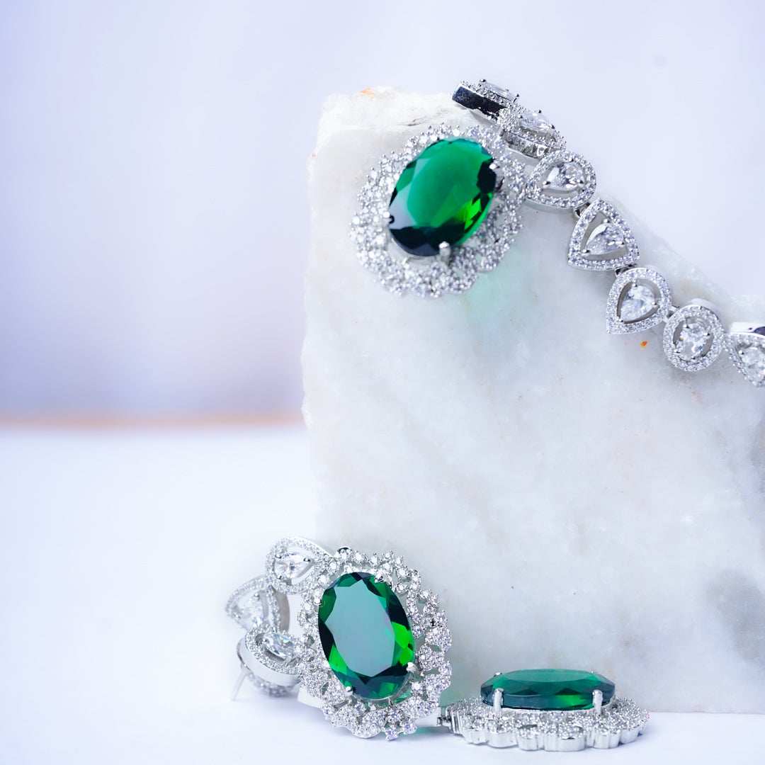 Whispers of Love Green American DiamondNecklace Set