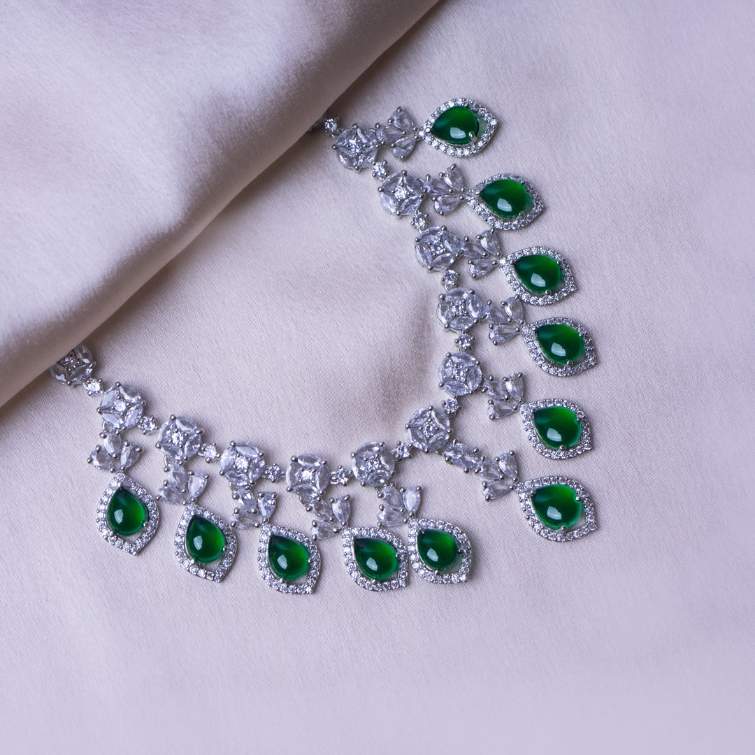 Love's Luminous Sparkling American Diamond Necklace Set Detail Shot | Traditional Jewellery | Saajo