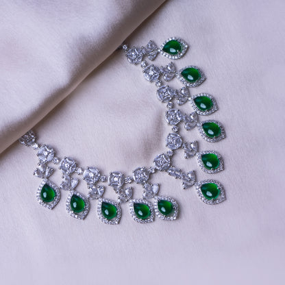 Love's Luminous Sparkling American Diamond Necklace Set Detail Shot | Traditional Jewellery | Saajo