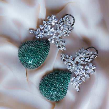 Conscious Queen Green CZ Drop Earrings Styled Look | Indian Jewellery | Saajo