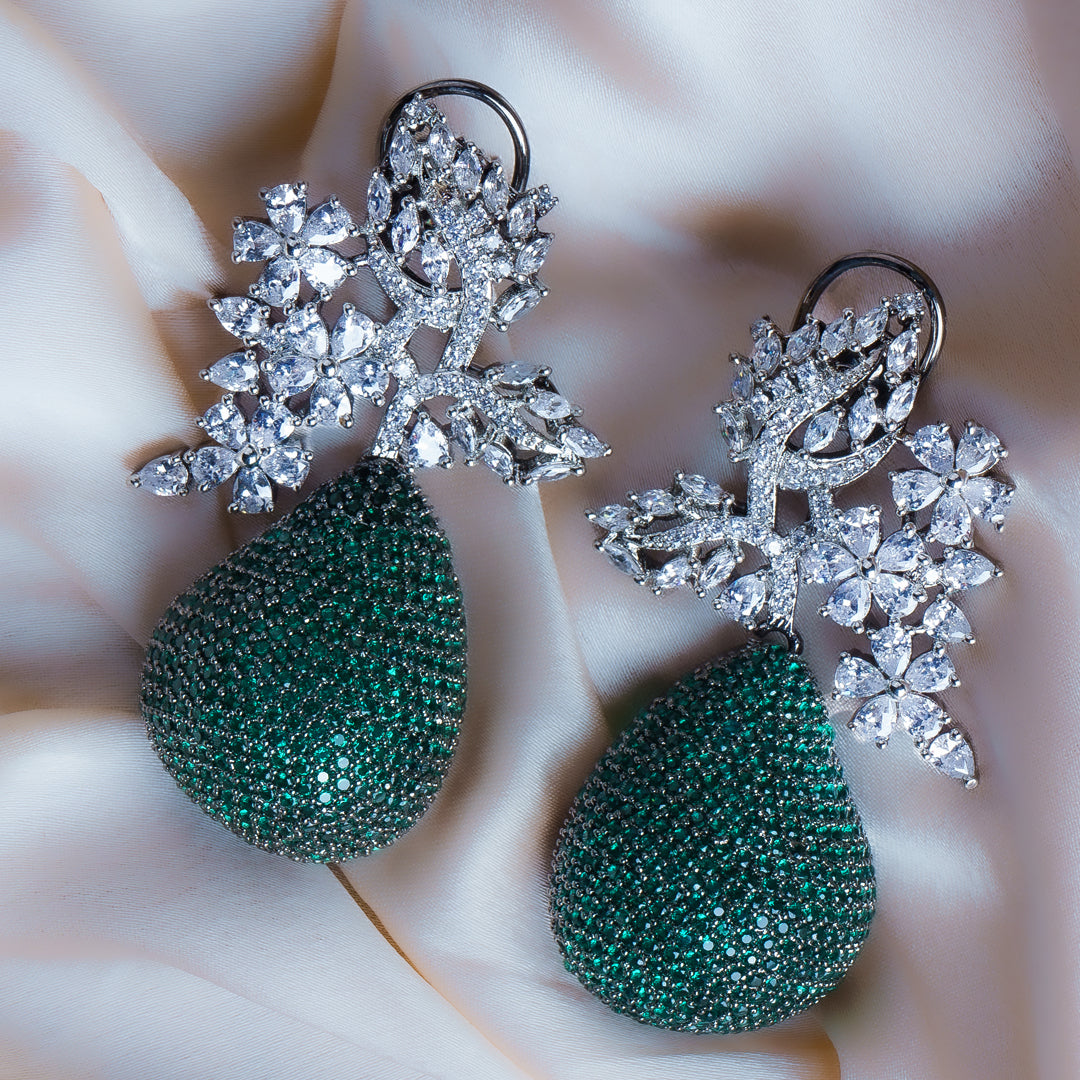 Conscious Queen Green CZ Drop Earrings | Premium Indian Jewellery | Saajo