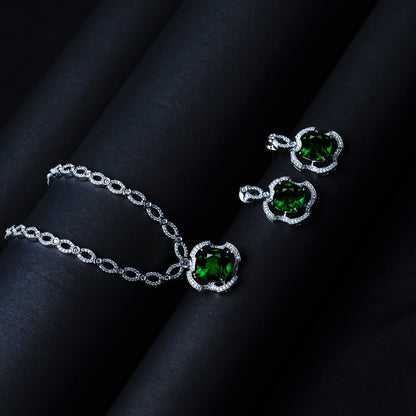 Serene Secrets Green American Diamond Necklace Set Detail Shot | Traditional Jewellery | Saajo