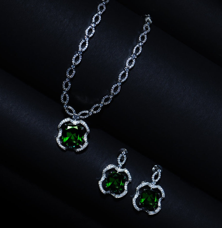 Serene Secrets Green American Diamond Necklace Set Styled Look | Indian Jewellery | Saajo
