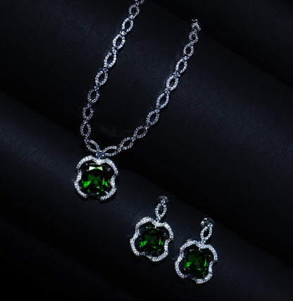 Serene Secrets Green American Diamond Necklace Set Styled Look | Indian Jewellery | Saajo